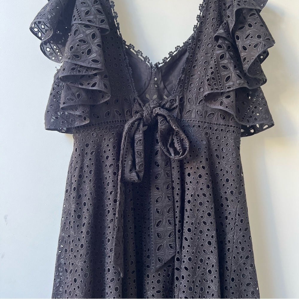 Charo Ruiz Ibiza Linda Ruffled Broderie Anglaise Midi Dress - Size L - Black - Picture 9 of 15